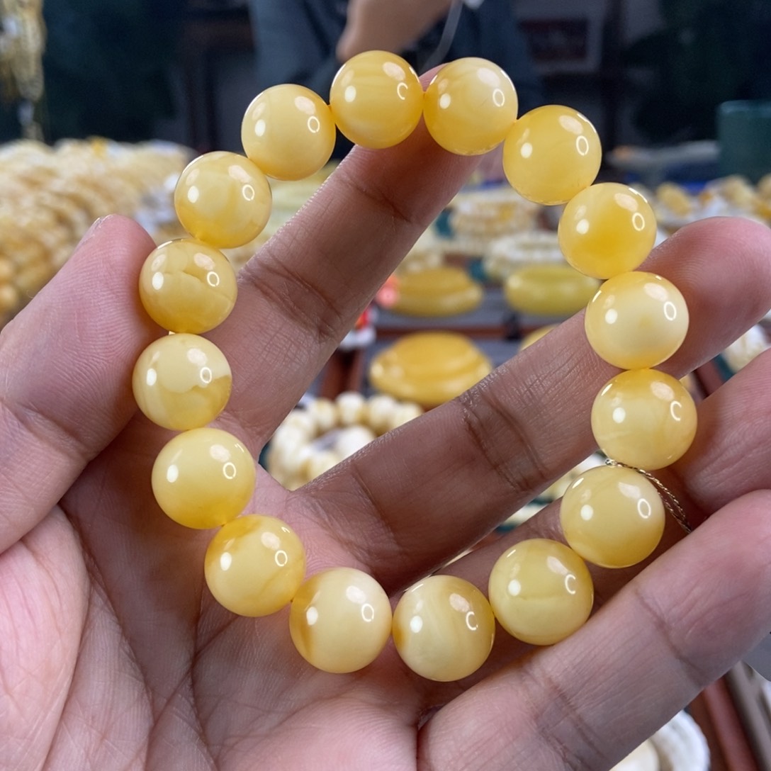 琥珀珠宝奇石未镶嵌13金白手串22.83