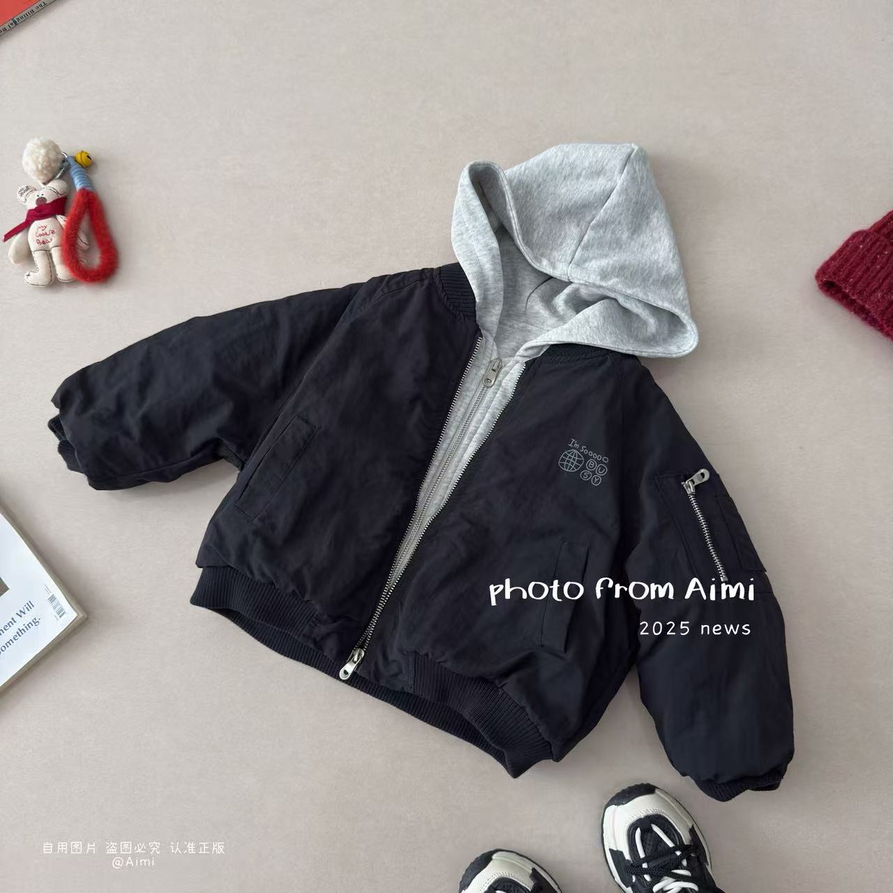 儿童棉服2025秋冬男童休闲潮牌夹棉外套宝宝中小童加厚连帽假两件