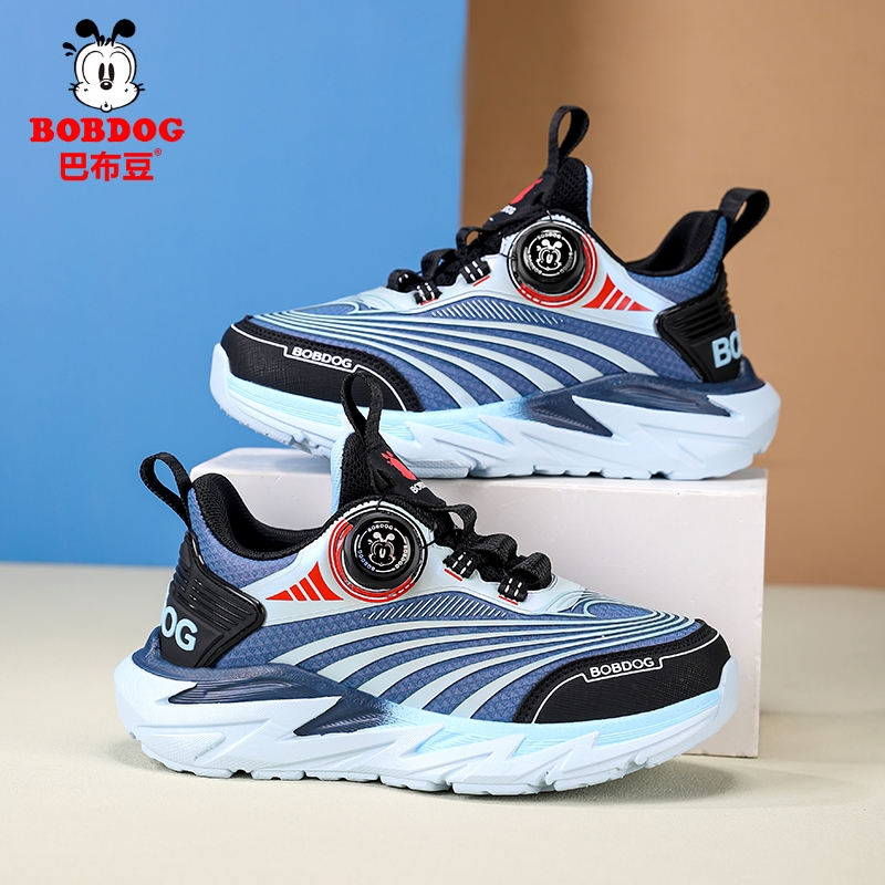巴布豆童鞋2025秋季新款女童皮面防水运动鞋中大童旋转钮扣跑鞋