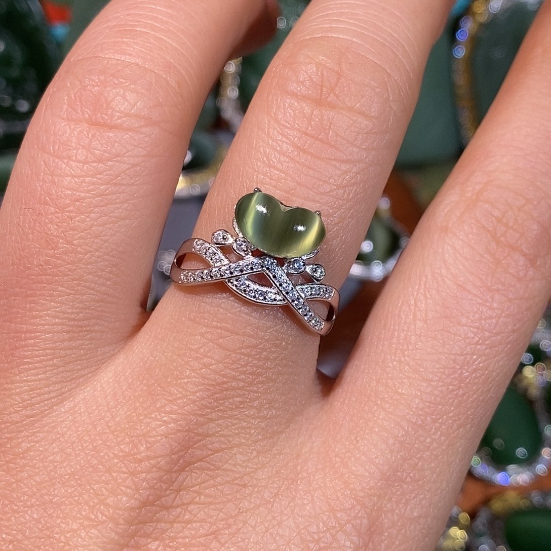 和田玉（碧玉）银S925镶嵌戒指