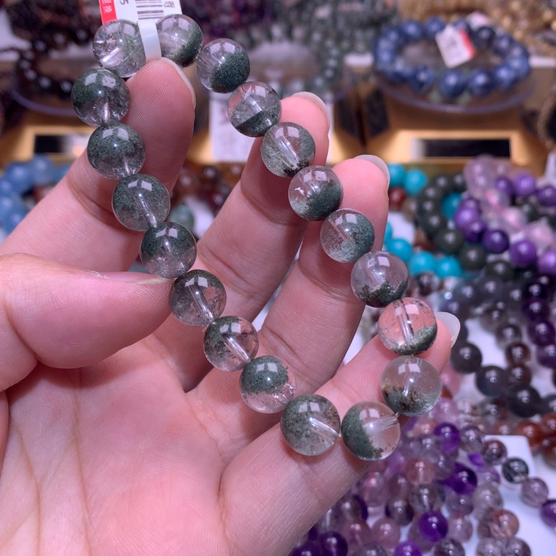 水晶手链未镶嵌10mm绿幽灵聚宝盆