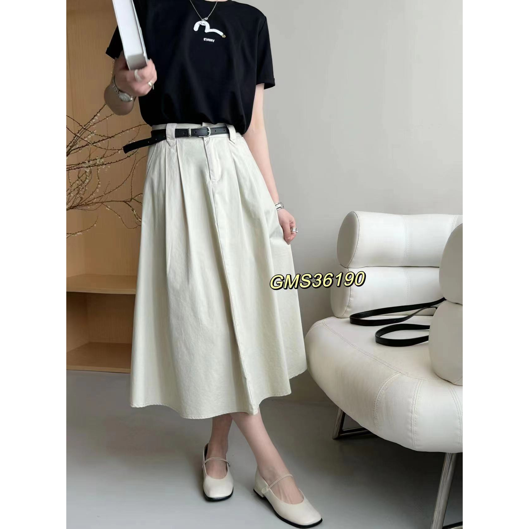 36190两色腰带半裙