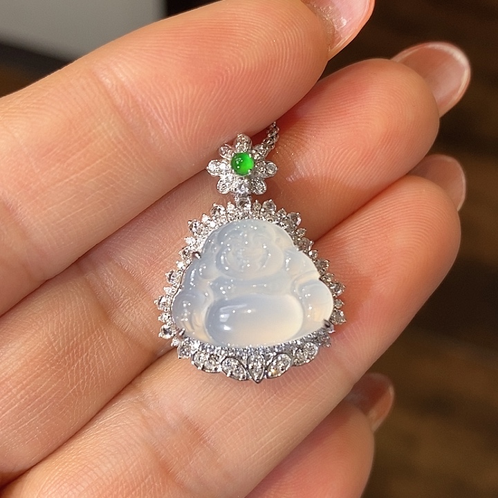 翡翠18K金镶嵌吊坠(不含链)佛公