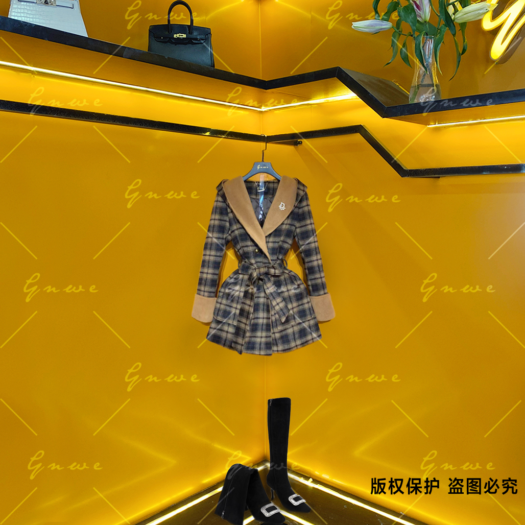 【私人订制】冬季新款格子拼接长袖休闲极简风经典毛呢N1022