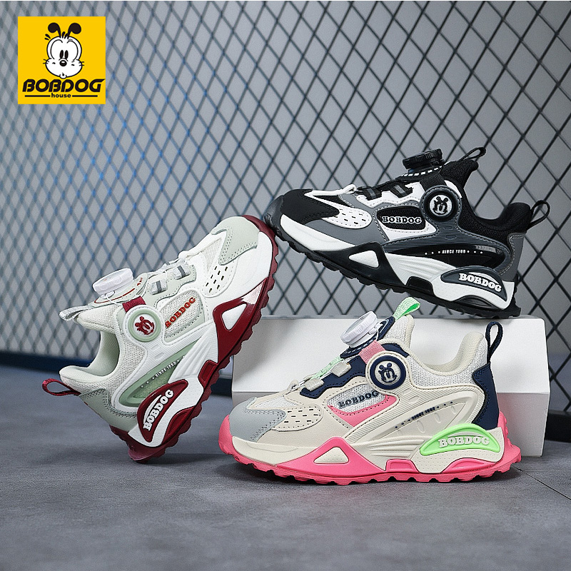 巴布豆儿童鞋2025春季新款网面透气男童鞋子4-12岁女童软底运动鞋