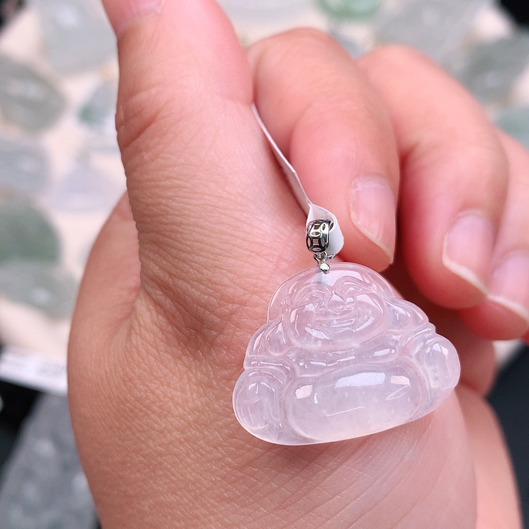 翡翠颈饰18K金镶嵌冰胶佛公