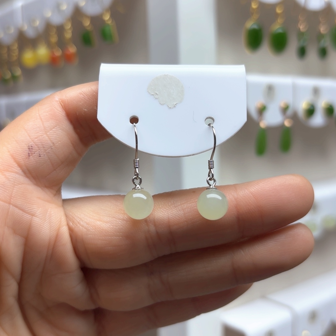 和田玉耳饰银S925镶嵌