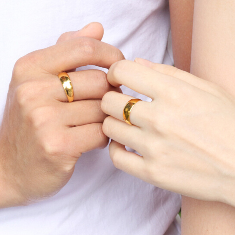 黄铜戒指 复古风格情侣黄铜镀金开口对戒仿黄金加厚光面可印字快