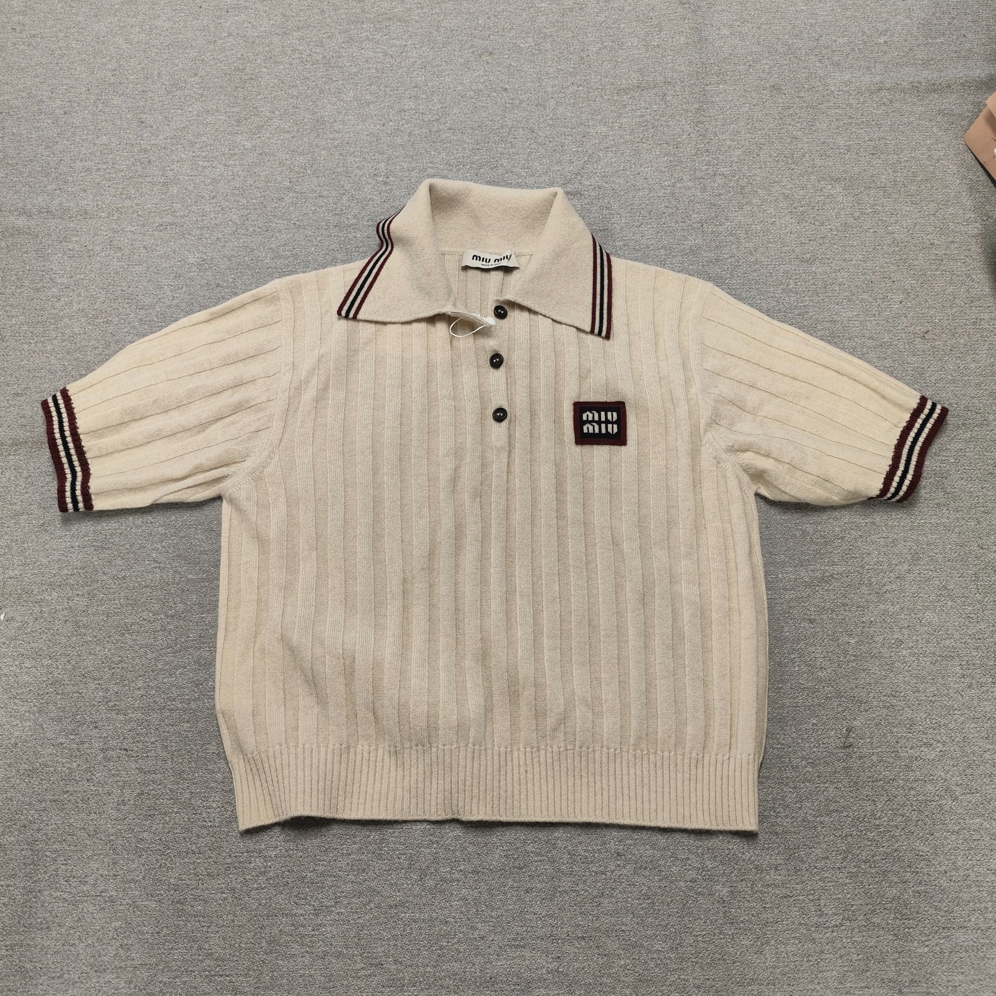 95新 MIU MIU/缪缪 麦殿/POLO衫短袖38码米色/250209ZYTYY281