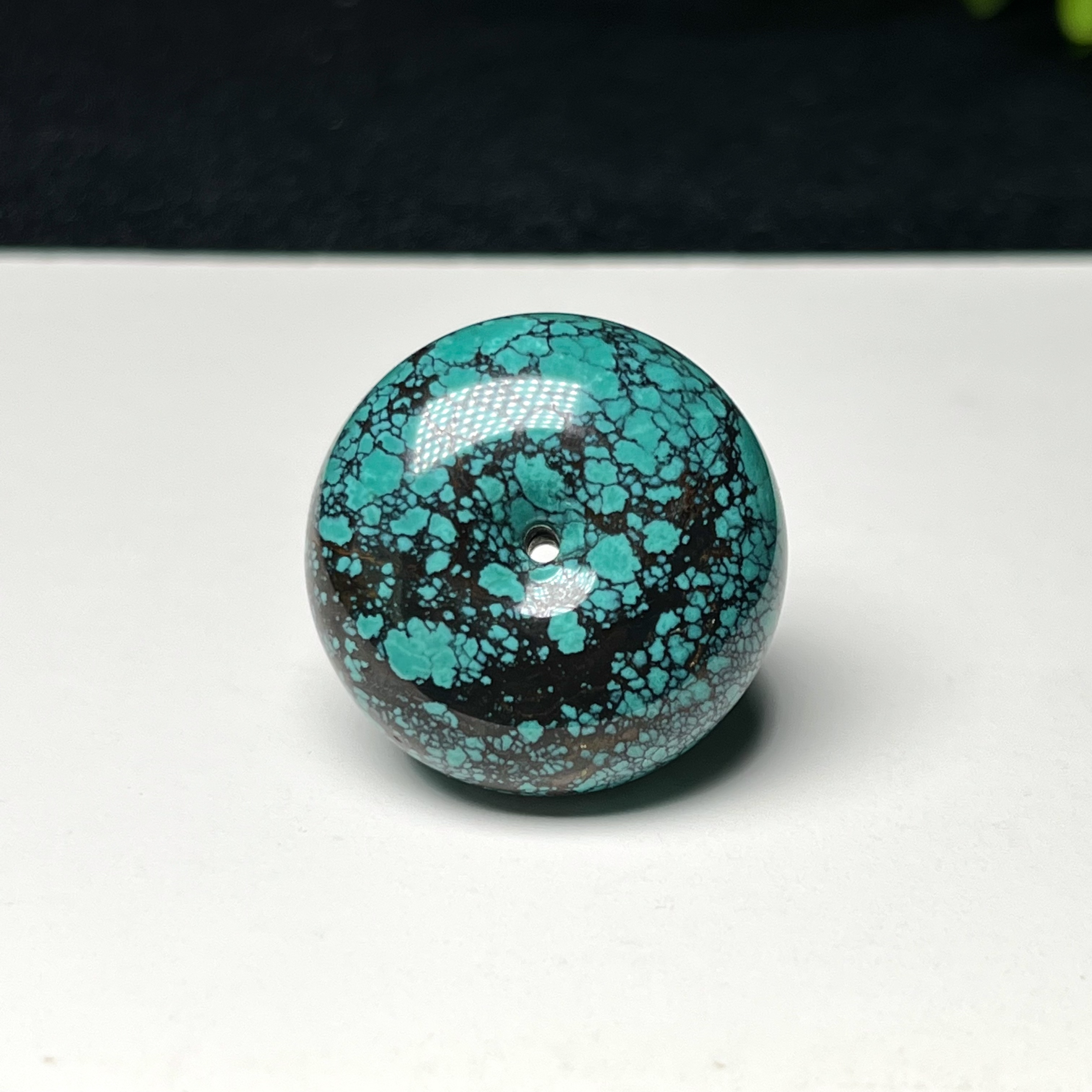 原矿无优化绿松石精品乌蓝花面包圈平安扣直径24厚13mm蓝网花玉化