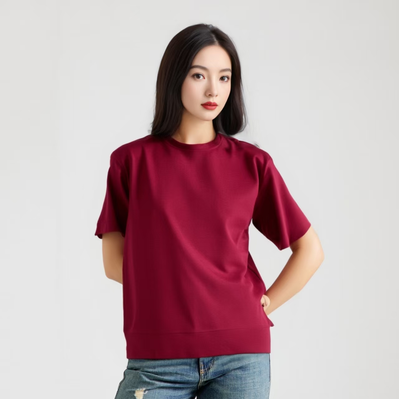 櫟丝御锦柞蚕丝夏季男女同款半袖圆领时尚百搭上装 9624C94094