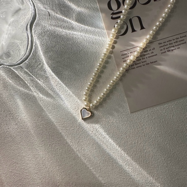 铜合金贝壳项链 仿珍珠项链爱心白贝贝奶白珠珠百搭法式小米珠604