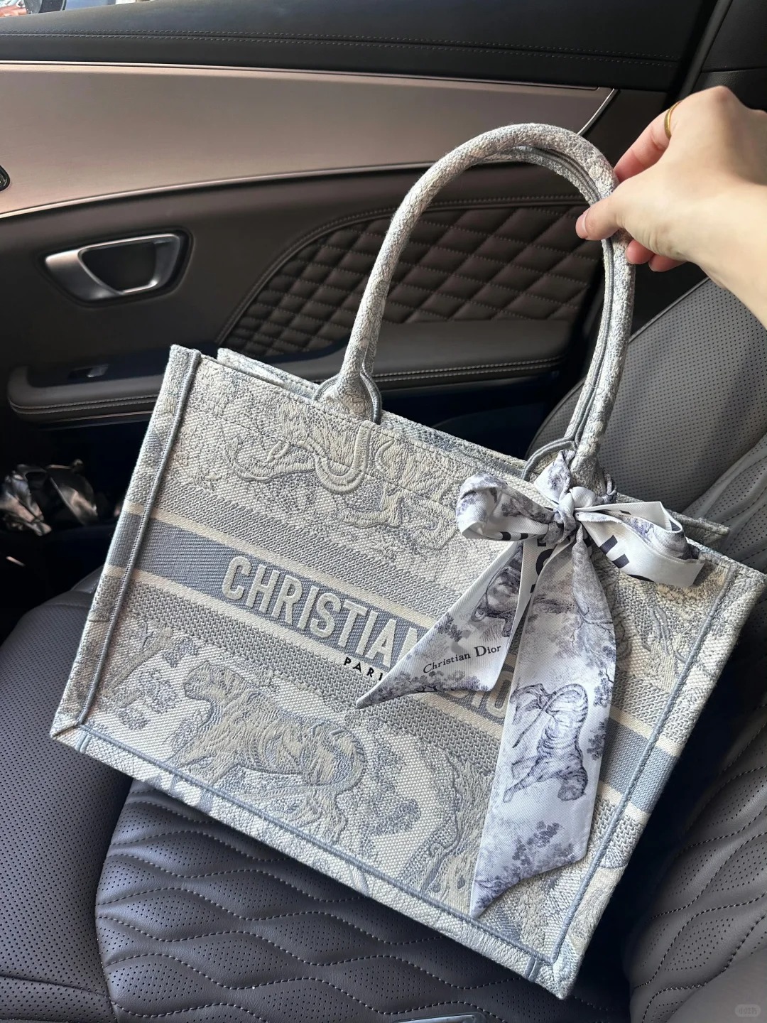 95新 DIOR/迪奥 tote 动物园中号大象灰/98新/优选