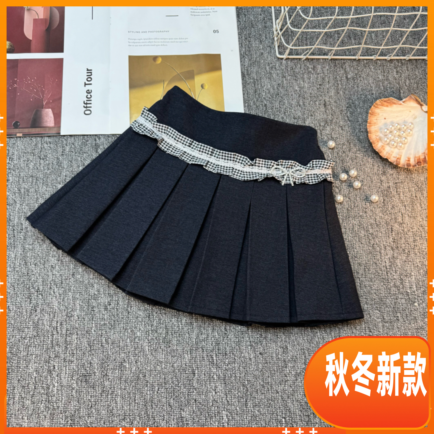 女童半身裙蕾丝秋新款儿童百褶裙子蝴蝶结花边高腰JK公主短裙裤