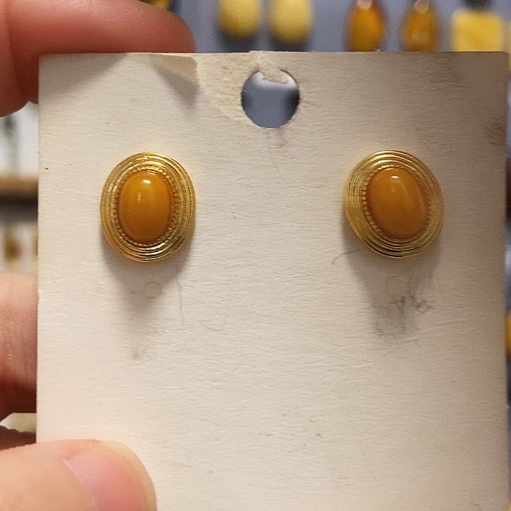 蜜蜡耳饰银S925镶嵌老蜜蜡