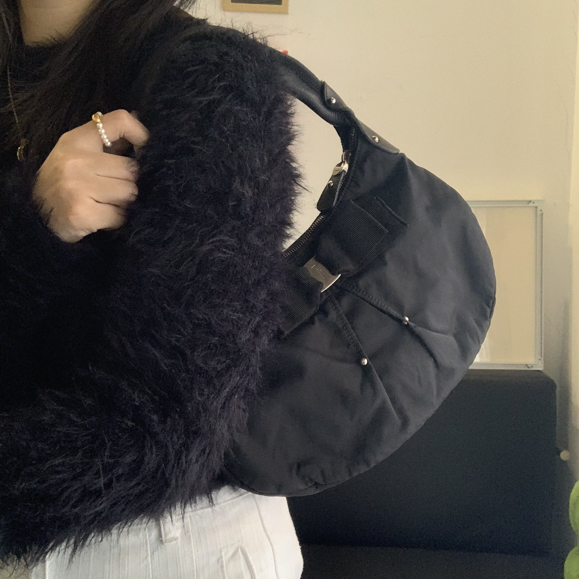 95新 FERRAGAMO/菲拉格慕 7 帆布黑色单肩hobo