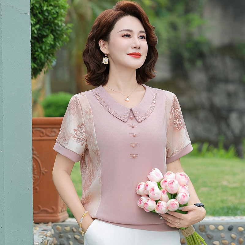 【丽姐家】夏季新款妈妈装夏季新款短袖时尚洋气女士打底薄款上衣