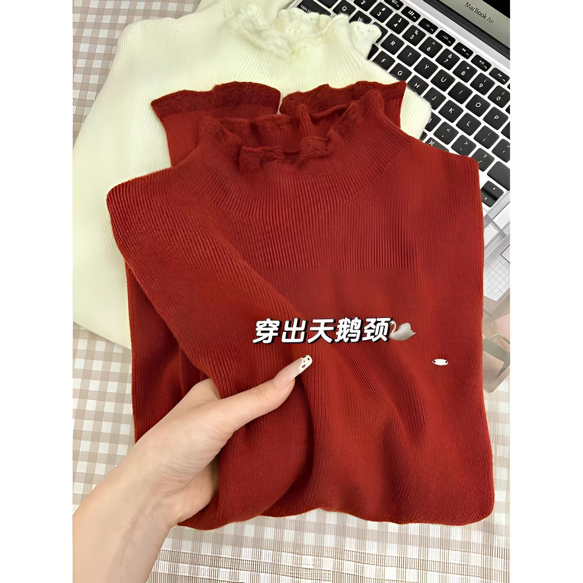 上身不挑人！千金风钩花修身打底衫女内搭秋冬半高领长袖针织T恤