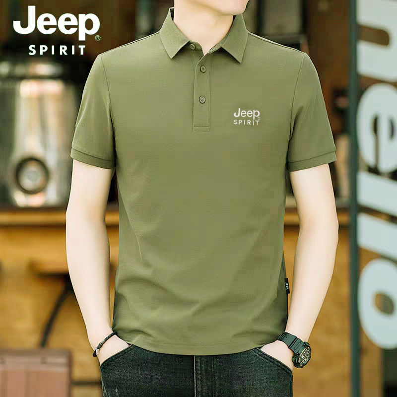 JEEPSPIRIT珠地棉夏季新款凉感短袖polo衫丝光翻领大码男半袖上衣