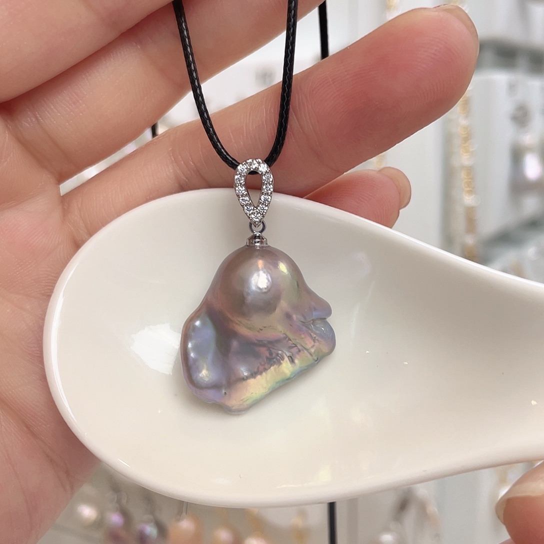 淡水珍珠银S925镀金镶嵌颈饰