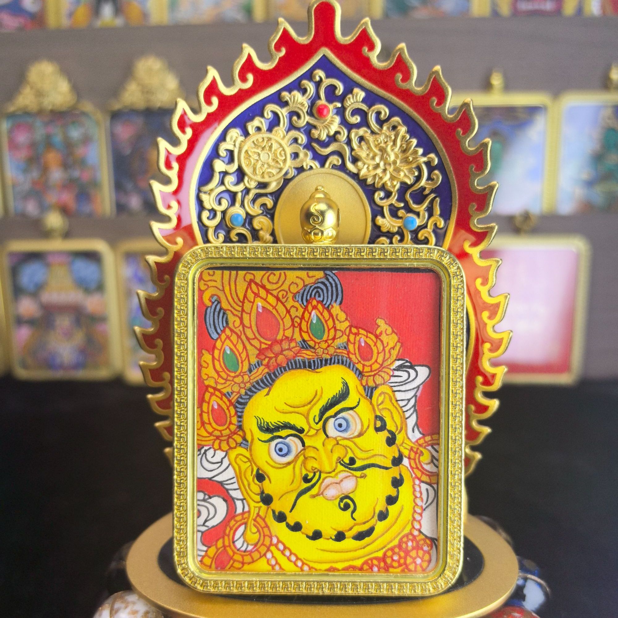 纯手绘唐卡黄财神 （佛首）