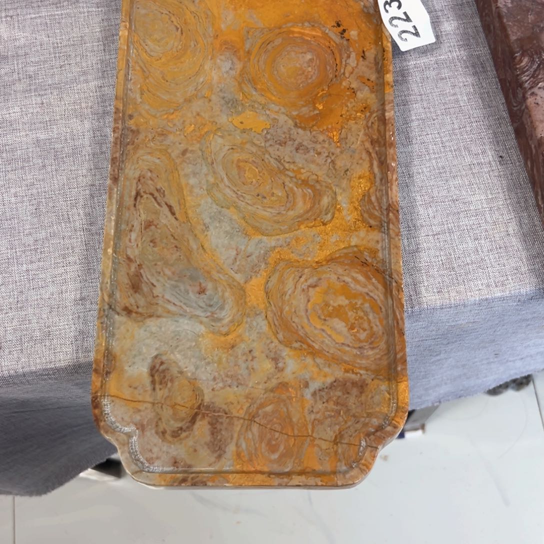 石材海棠角壶承茶盘