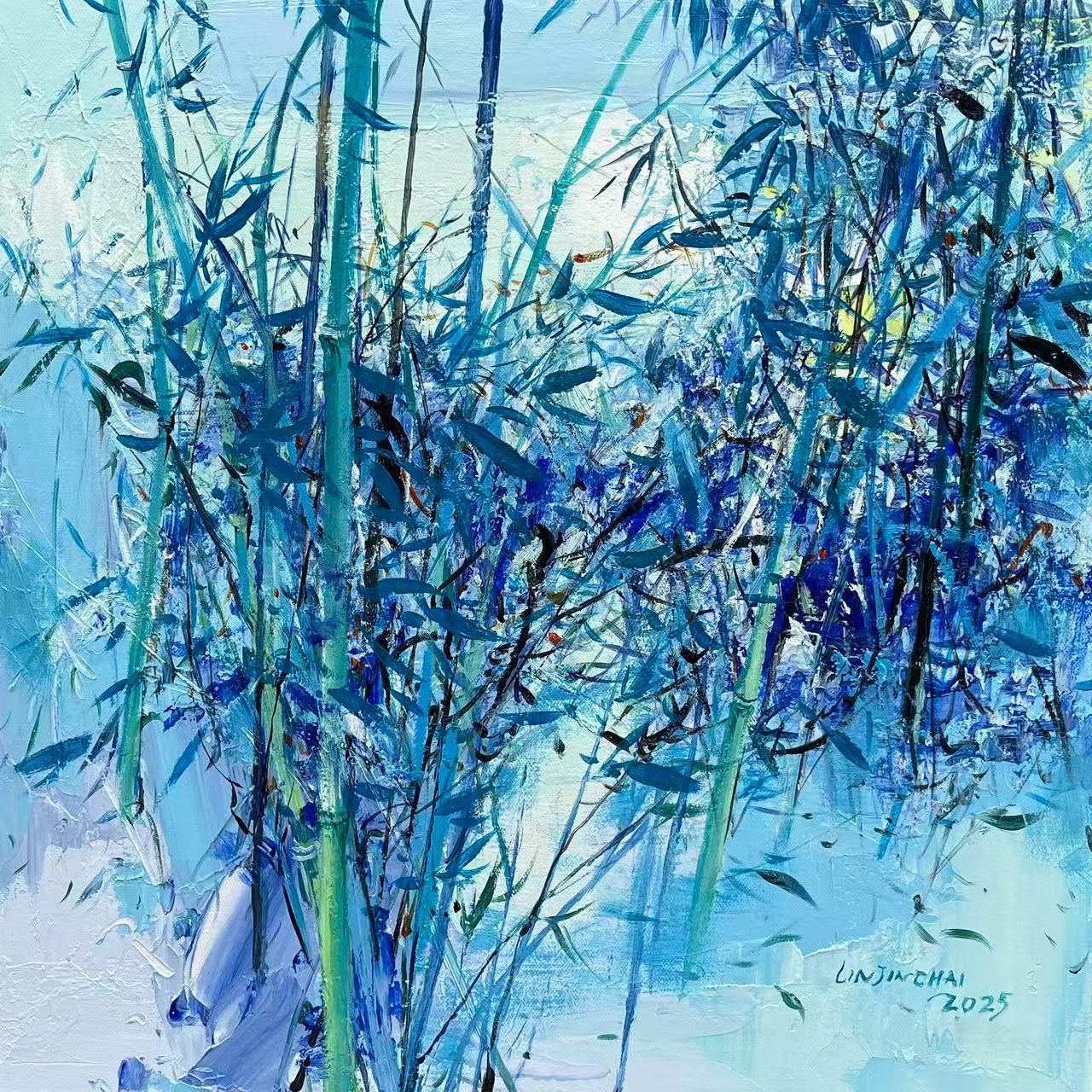 麦子油画｜竹林冷色主题风景原创手绘油画卧室书房过道装饰油画