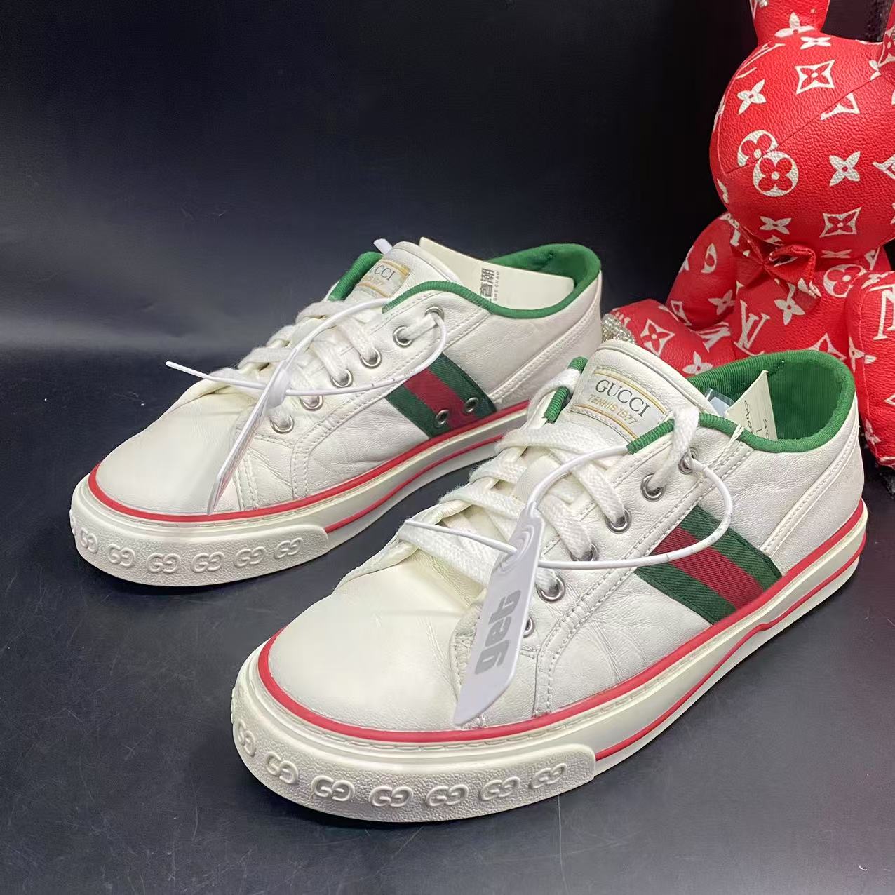 95新 GUCCI/古驰 白色皮质1977板鞋40.5欧码ddm2040