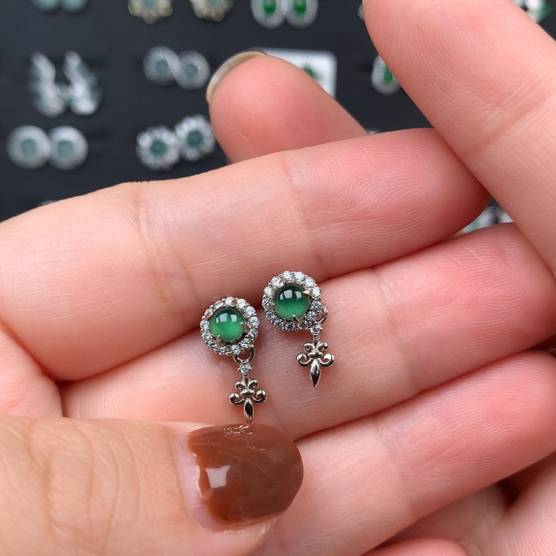 翡翠银S925镶嵌耳饰