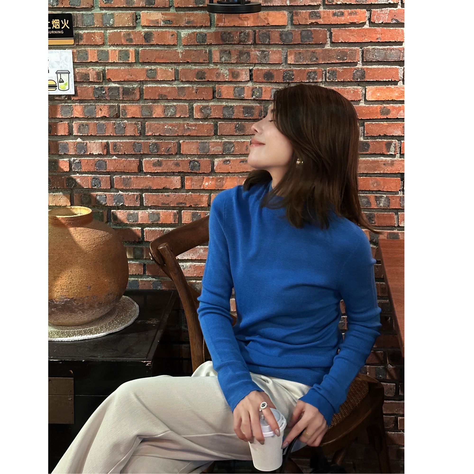 Lehoo|【100%绵羊毛圆领打底衫】秋冬复古百搭长袖针织套头上衣