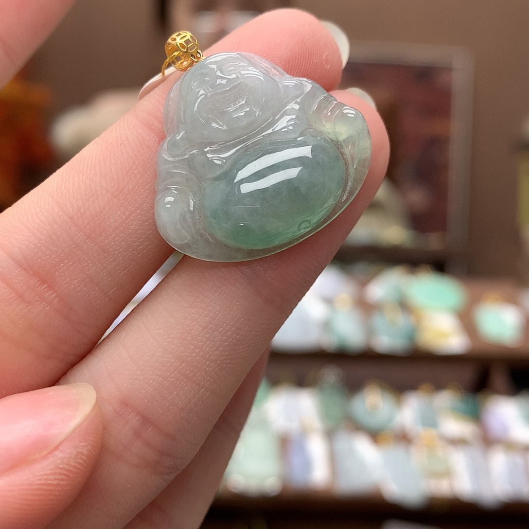 翡翠吊坠(不含链)18K金镶嵌