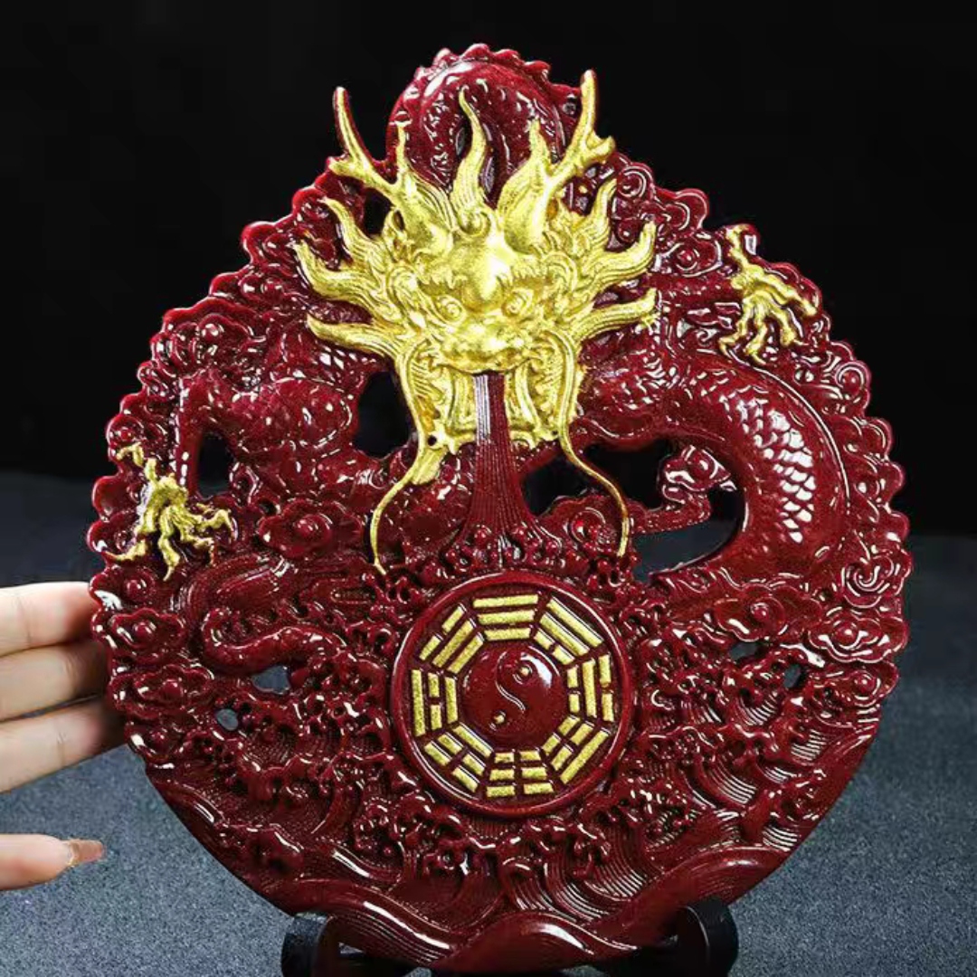 紫金砂山海镇鎏金八卦龙摆件朱砂龙凤盘客厅办公室创意工艺品摆件