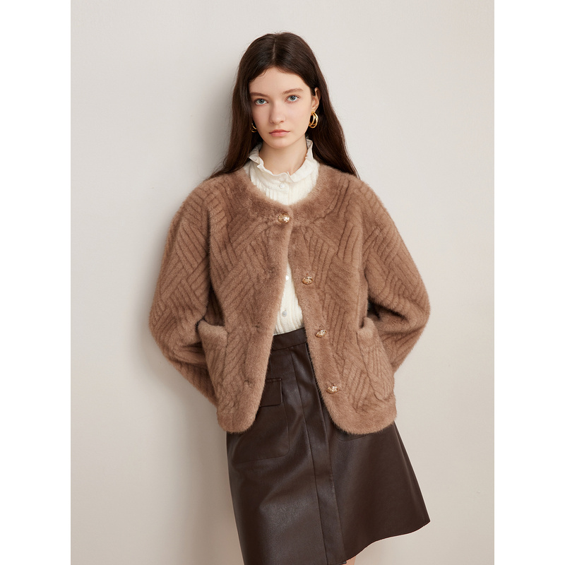 Goodland美地2024冬季新款编织纹理小香风休闲短外套LC34510130 