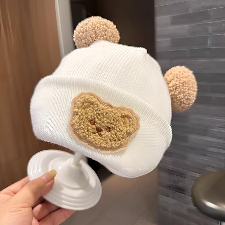 ins秋冬婴幼儿超萌可爱小熊儿童针织帽子小宝宝套头帽毛线瓜皮帽