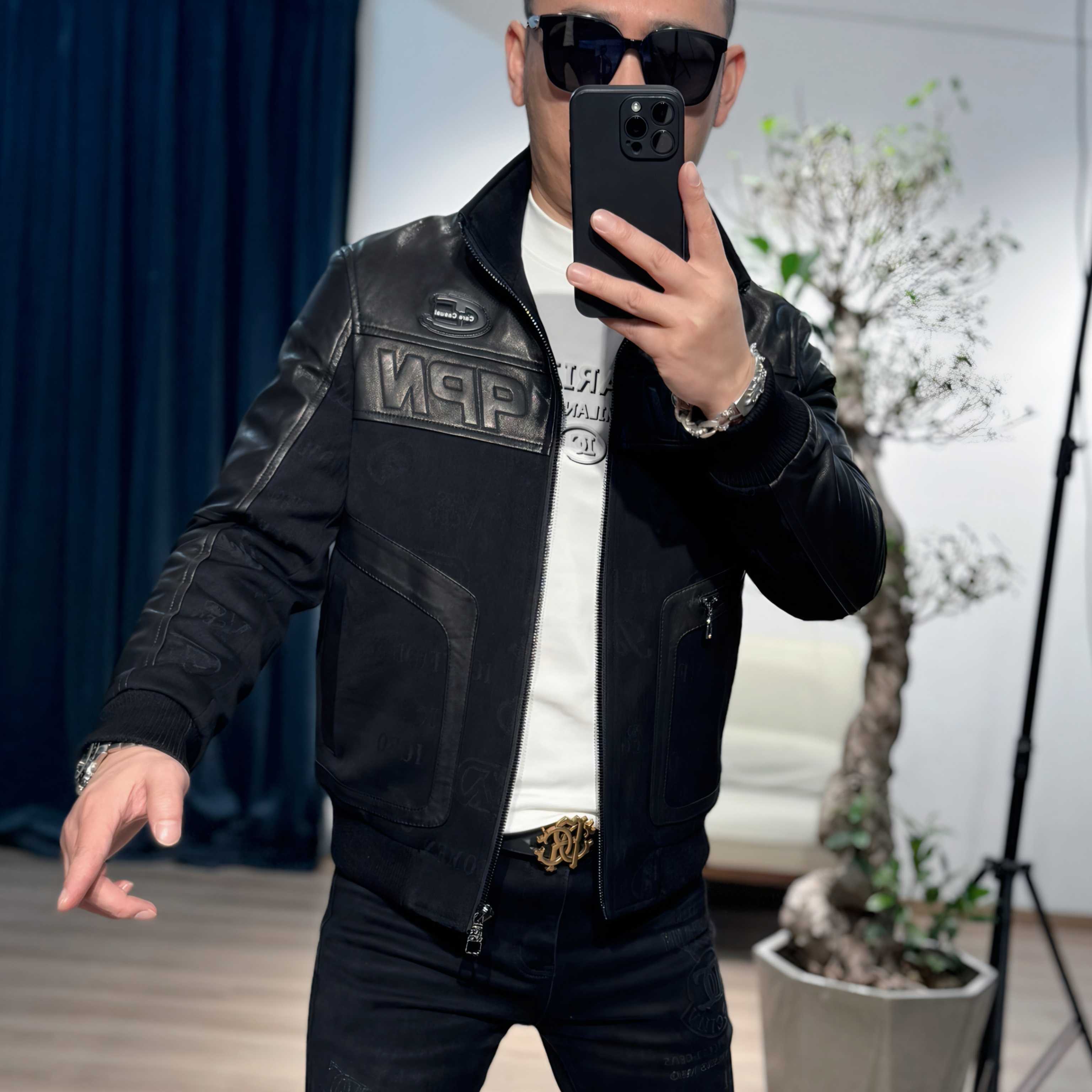 【VG轻奢】25冬季新款男士高端山羊皮拼接时尚立领羽绒服8606