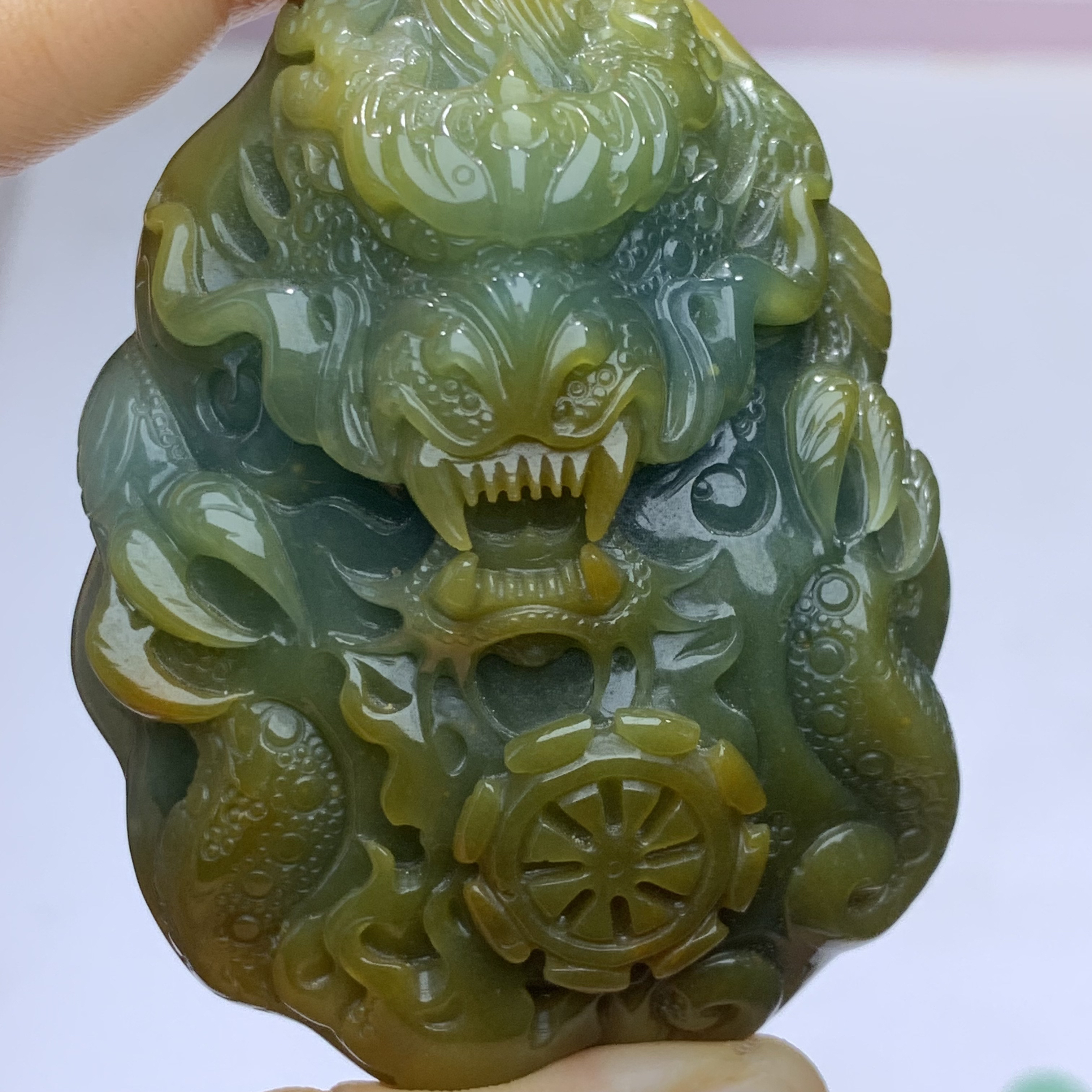 天然翡翠Ａ货纯手工立体精雕霸气手把龙
