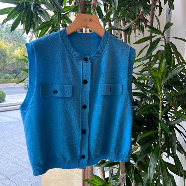 2025春夏欧若风圆领马夹女装百搭套装针织气质常规马甲透气工字型