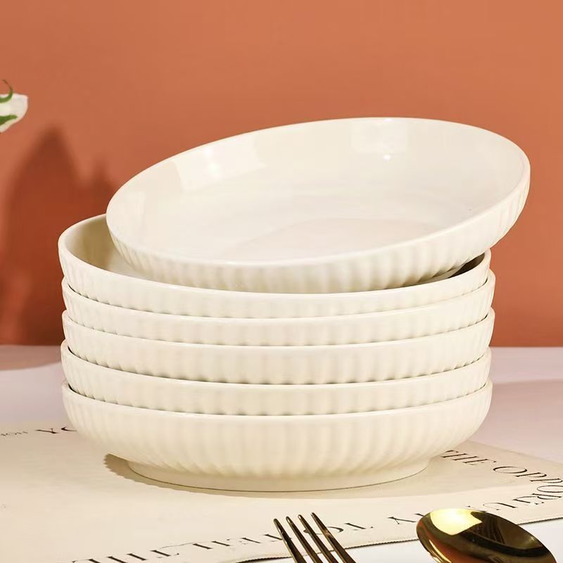 【6只装】山田纯白7英寸盘子高温釉下彩陶瓷餐具