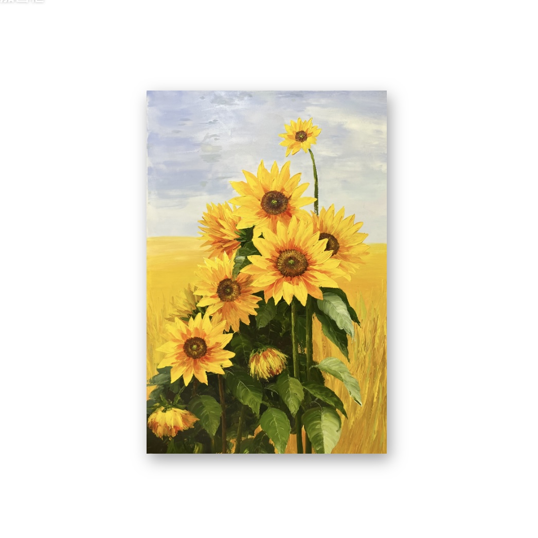 向日葵手工手绘玄关客厅挂画奶油风花卉肌理画