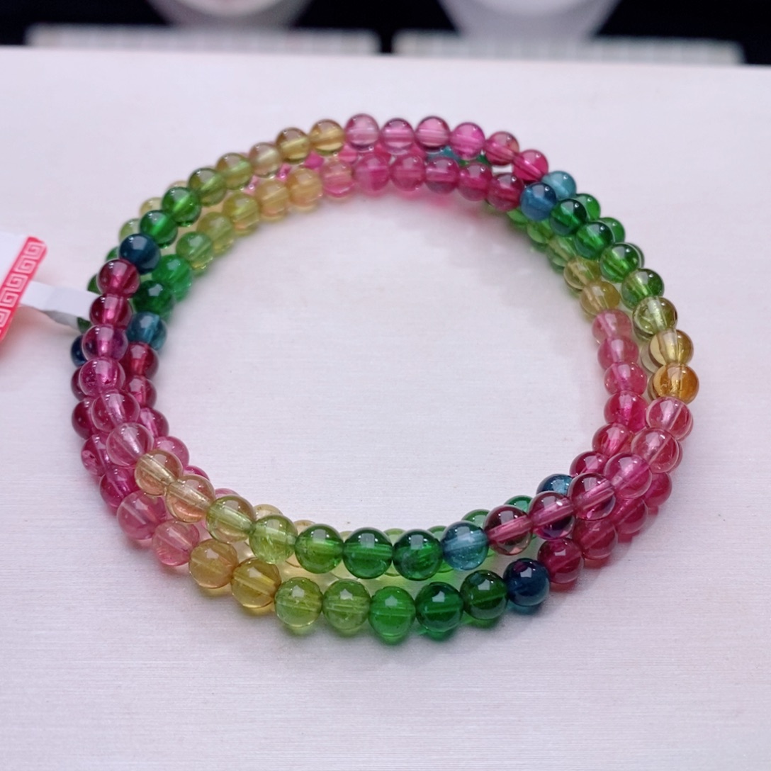 未镶嵌手链碧玺三圈圆珠手链yy