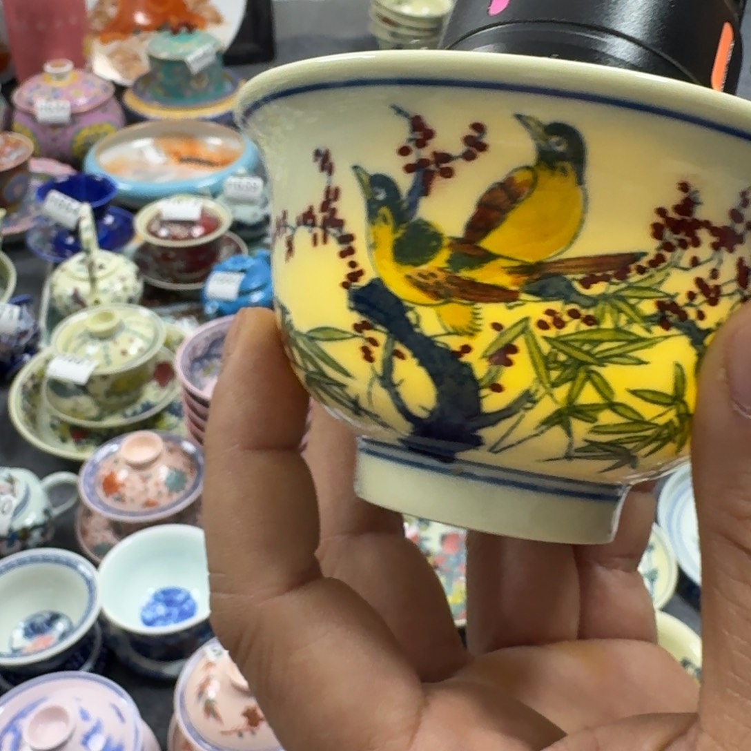 陶杯子釉下五彩花鸟