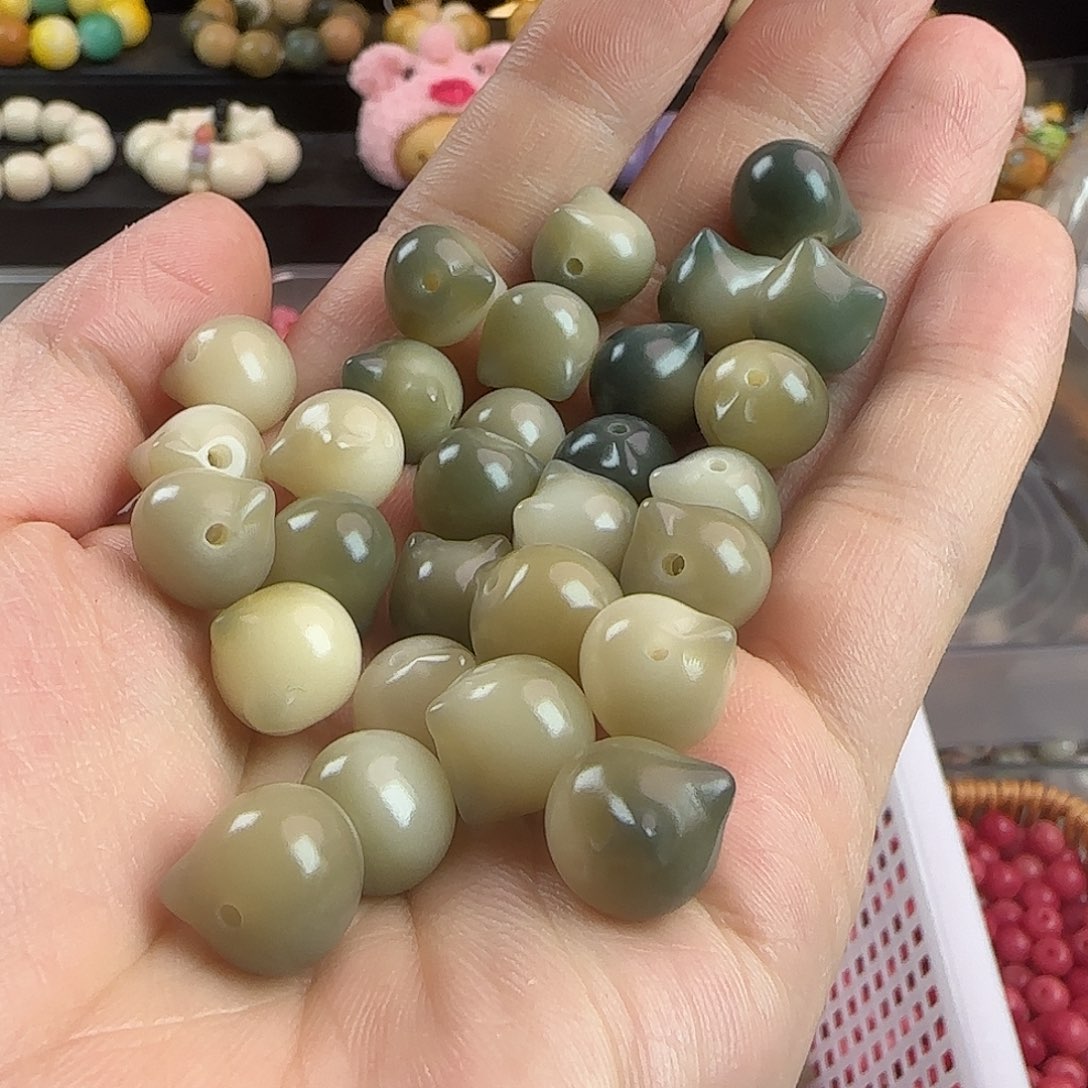 手串菩提根/象牙果卡12绿飘花猫头20颗