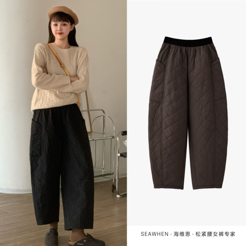 SEAWHEN海维恩冬款暖阳九分茧形绗棉裤百搭显瘦气球裤防水3812