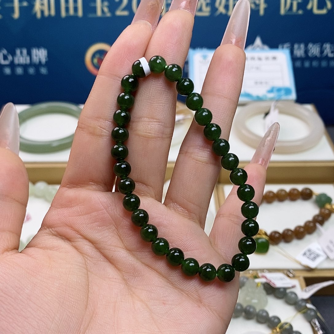 未镶嵌手串和田玉菠菜绿sj