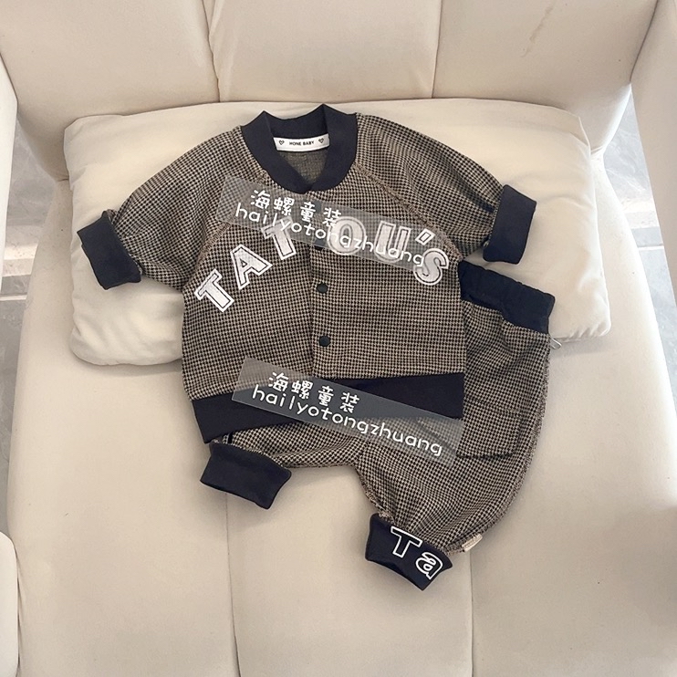 秋季新款千鸟格棒球服休闲套装英伦婴儿春秋夏季休闲风洋气春季