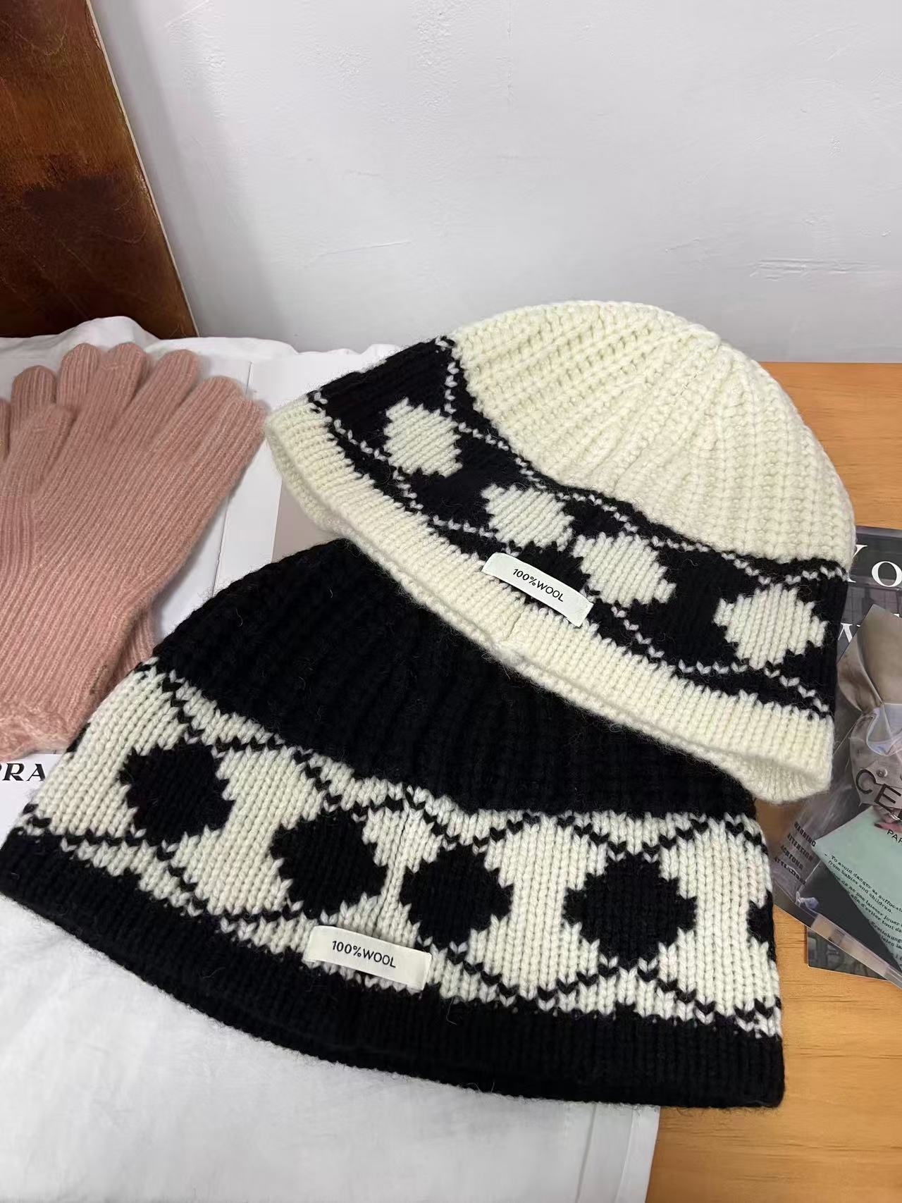 28407包头帽针织帽渔夫帽帽子休闲风时尚黑色不规则百搭女