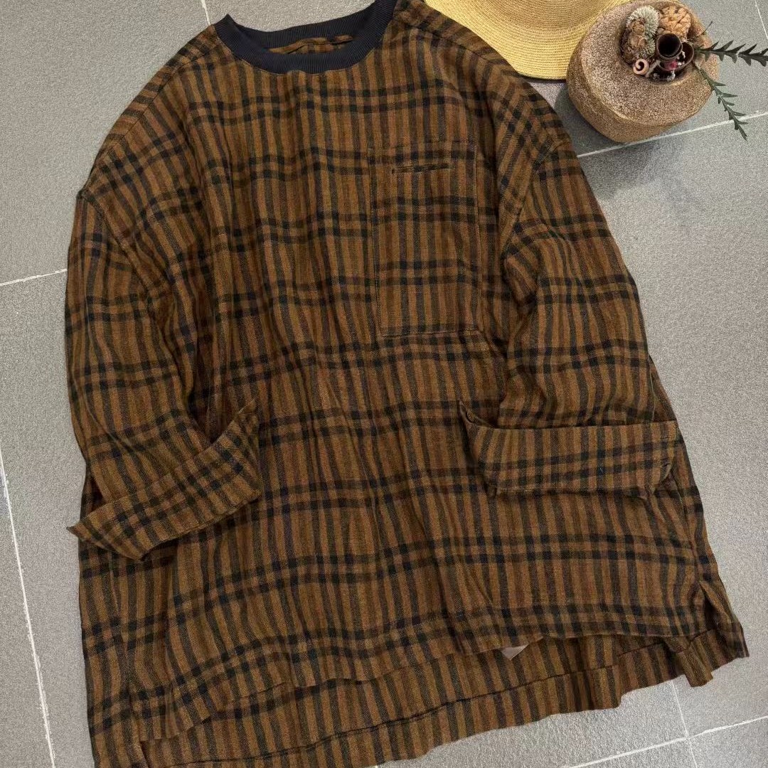 色织亚麻套头衬衣