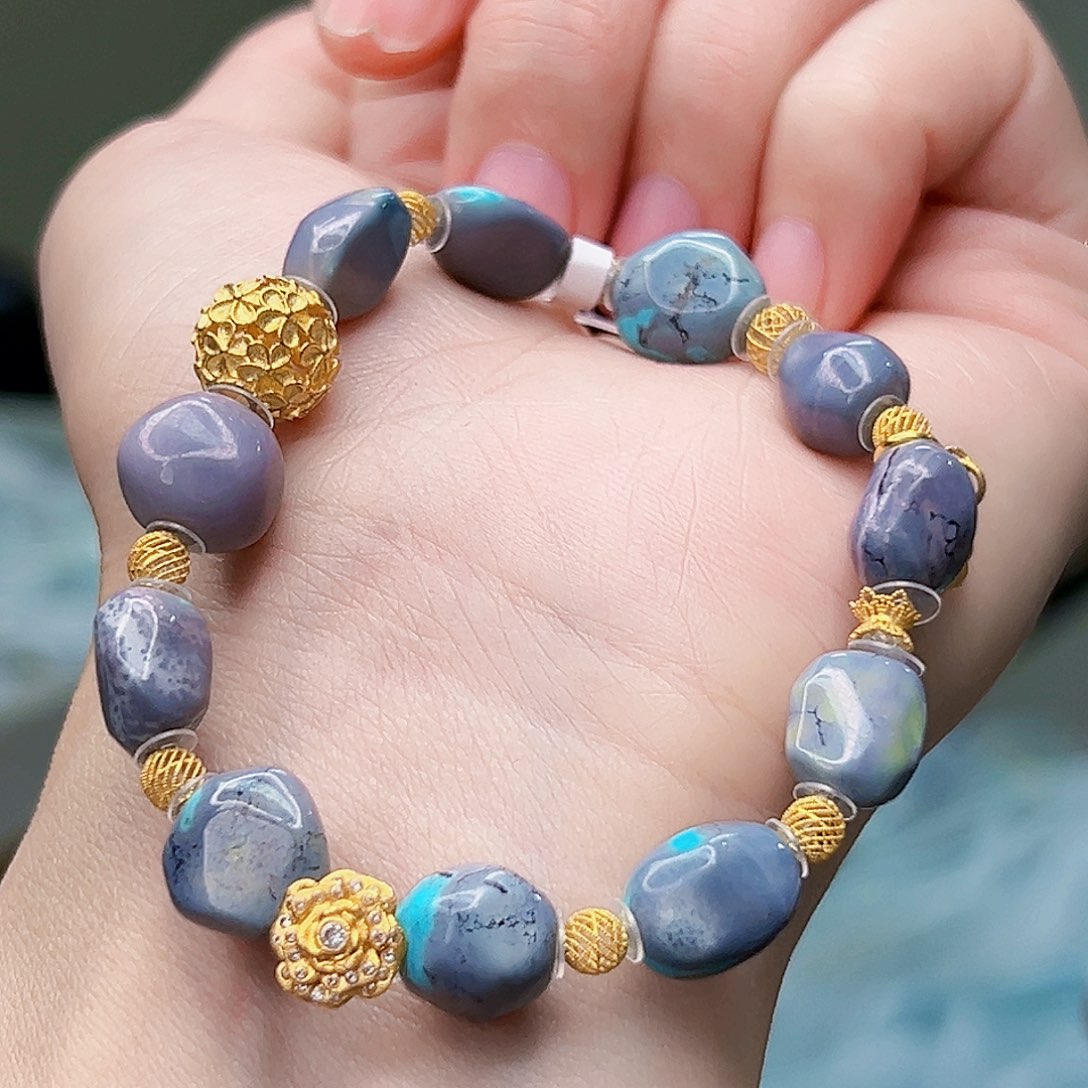 绿松石珠宝奇石18K金镶嵌