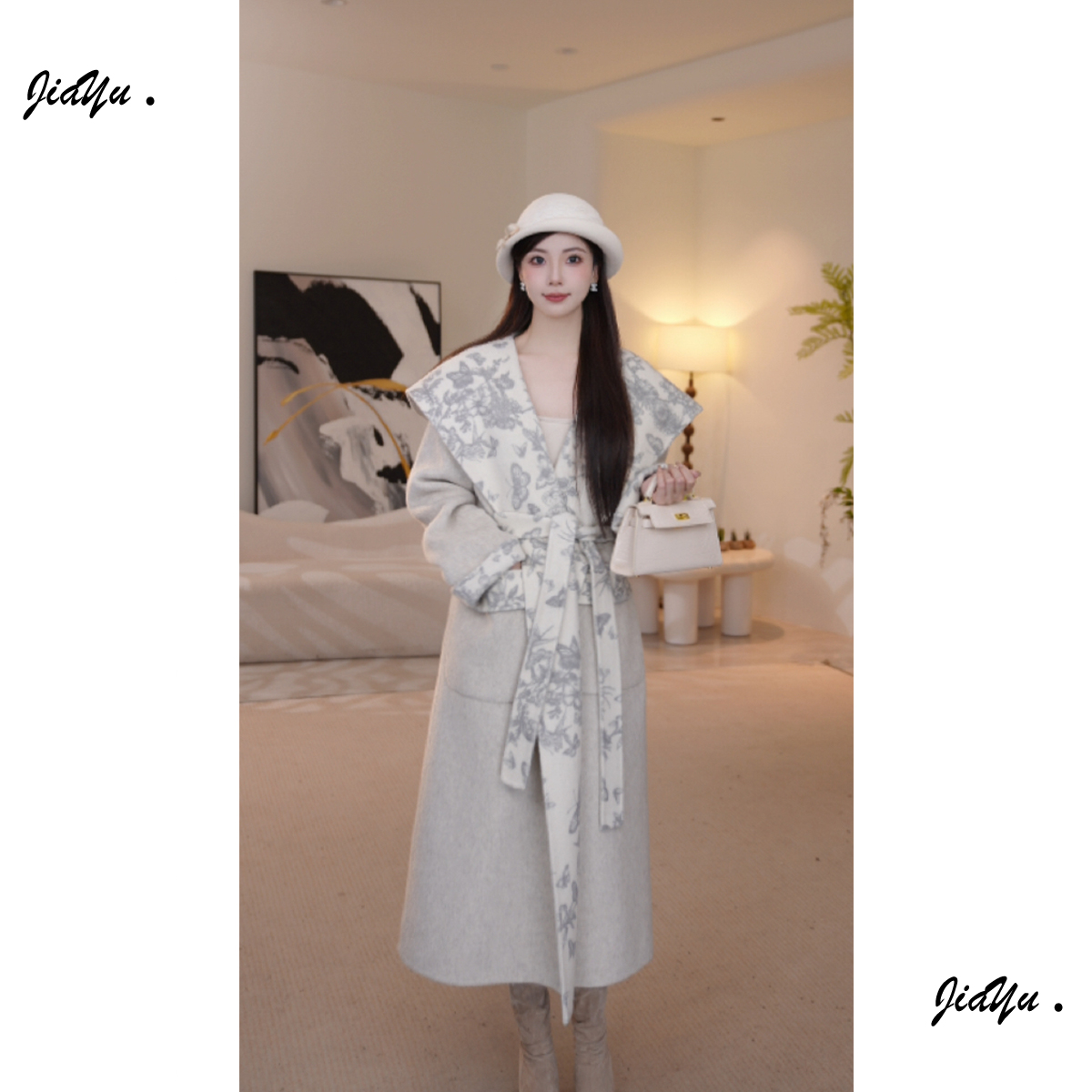 佳瑜yu【赋蓝归】25新款气质慵懒风设计师秋冬羊毛大衣25D106