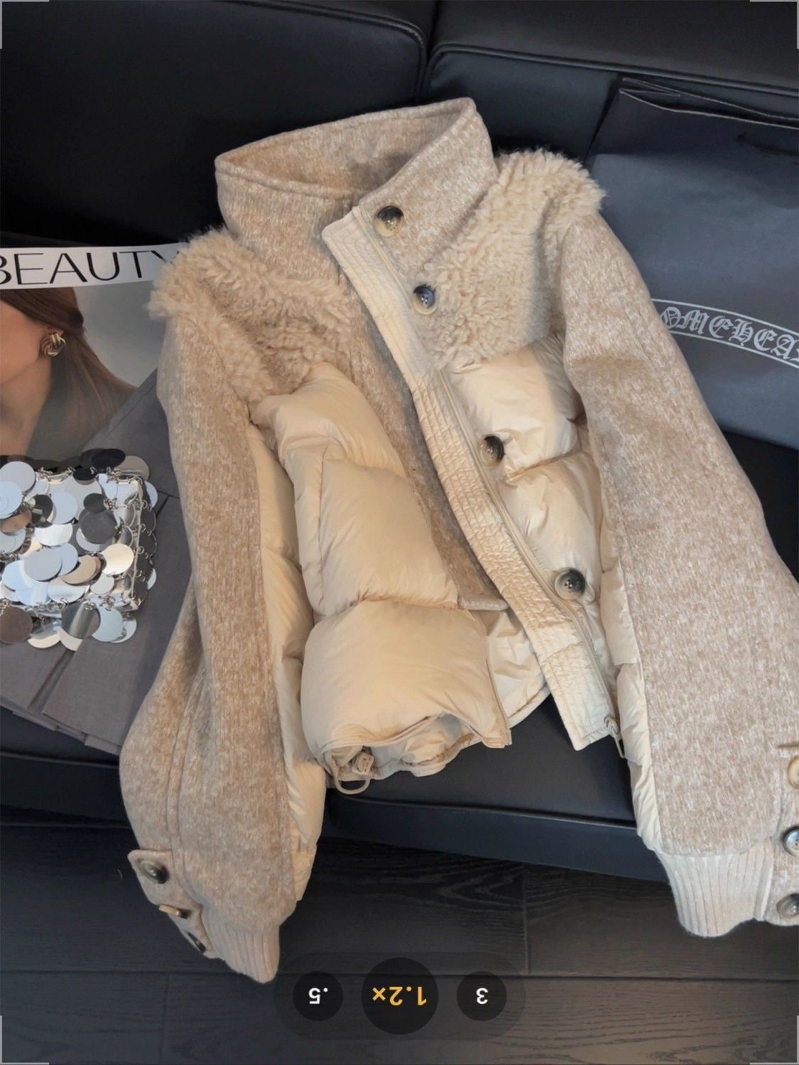 【bbo推荐】羊羔毛拼接棉服女立领百搭设计感新款加厚保暖短款外套